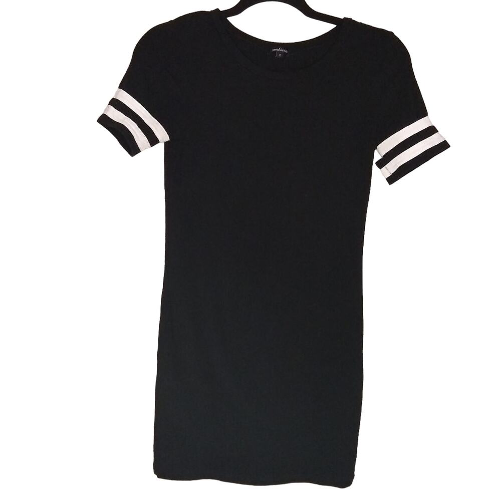 Ambiance Black Tee Shirt Dress White Stripes SZ S